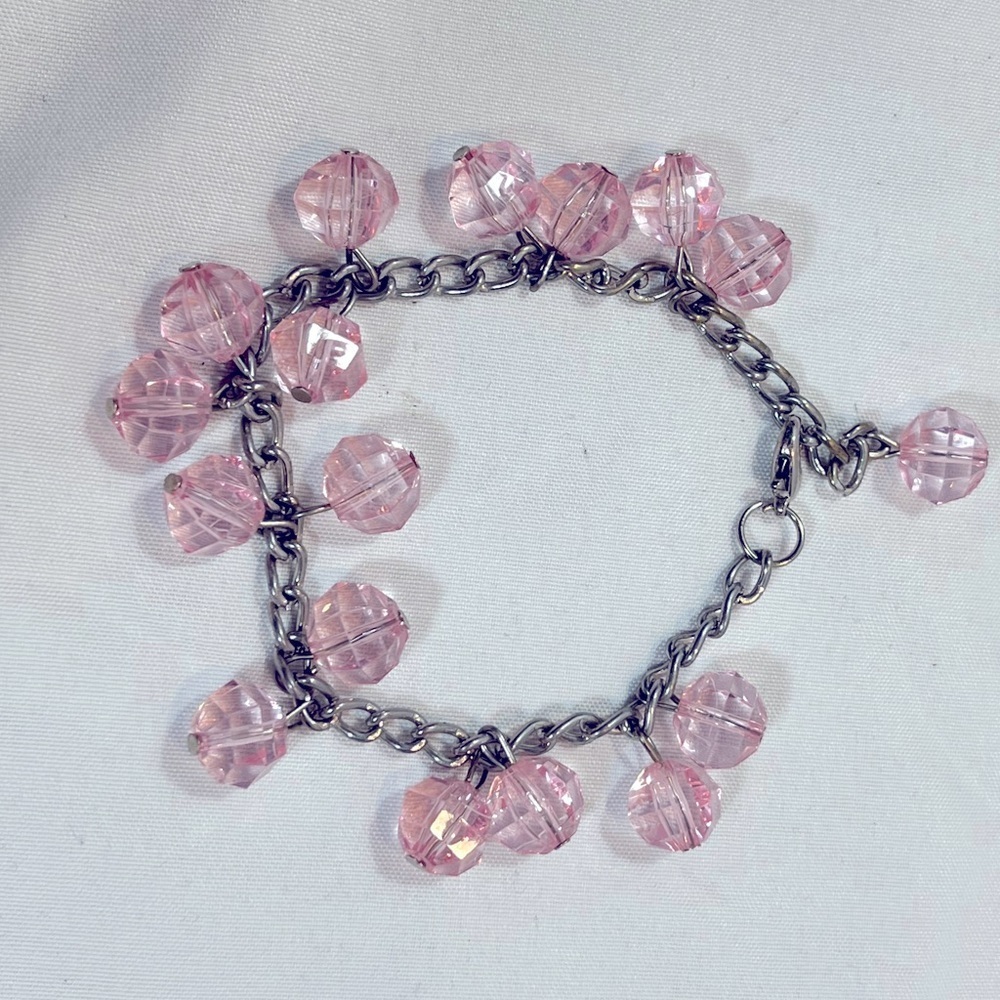 Pretty Silver Bracelet with Pink Beads